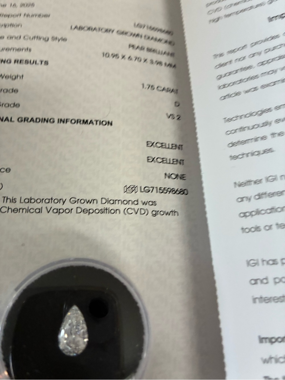 1.75 Ct Pear Shaped Lab-Grown Diamond